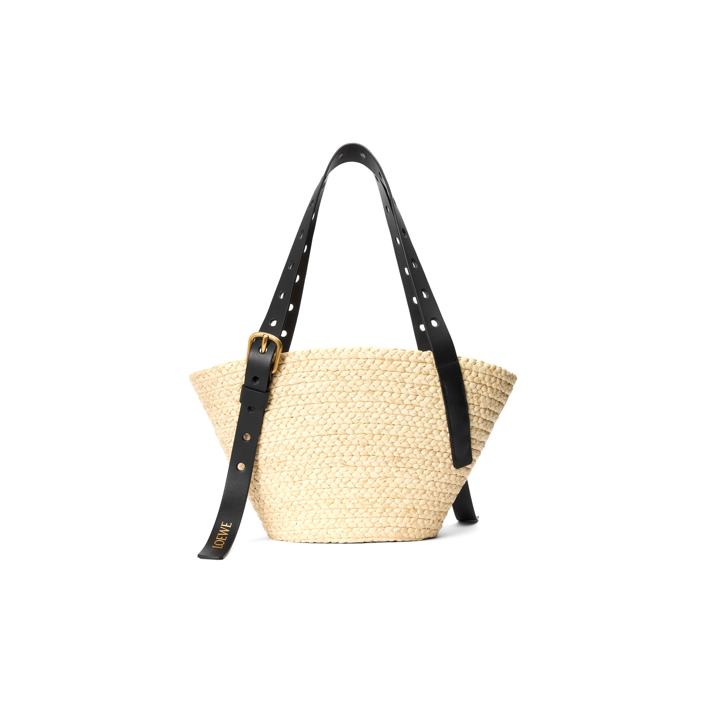 LOEWE SMALL PUNCH HOLE BASKET IN RAFFIA AND CALFSKIN A223BBPX01 (38*22*16cm)